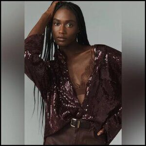 Anthropologie Sequin Oversized Shirt